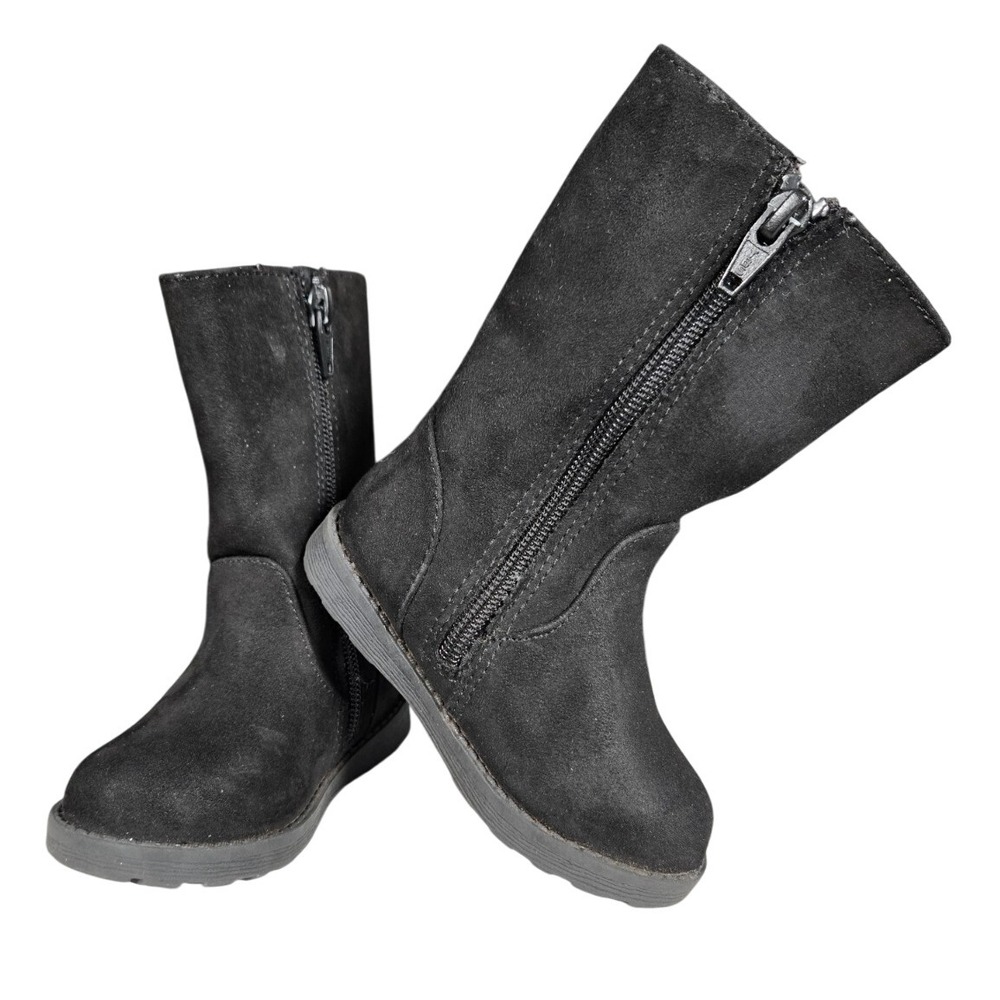 Cat & Jack Toddler Girls Black Faux Suede Ruffle Mid-Calf Boots Size 6 Zip Up